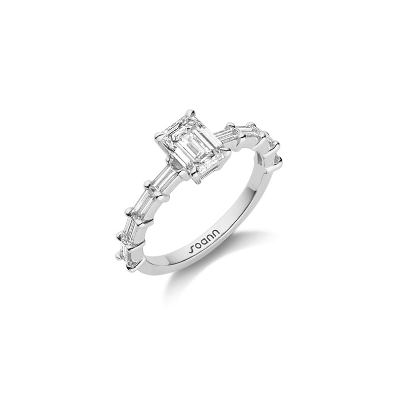 Solitaire Harmonie émeraude baguettes