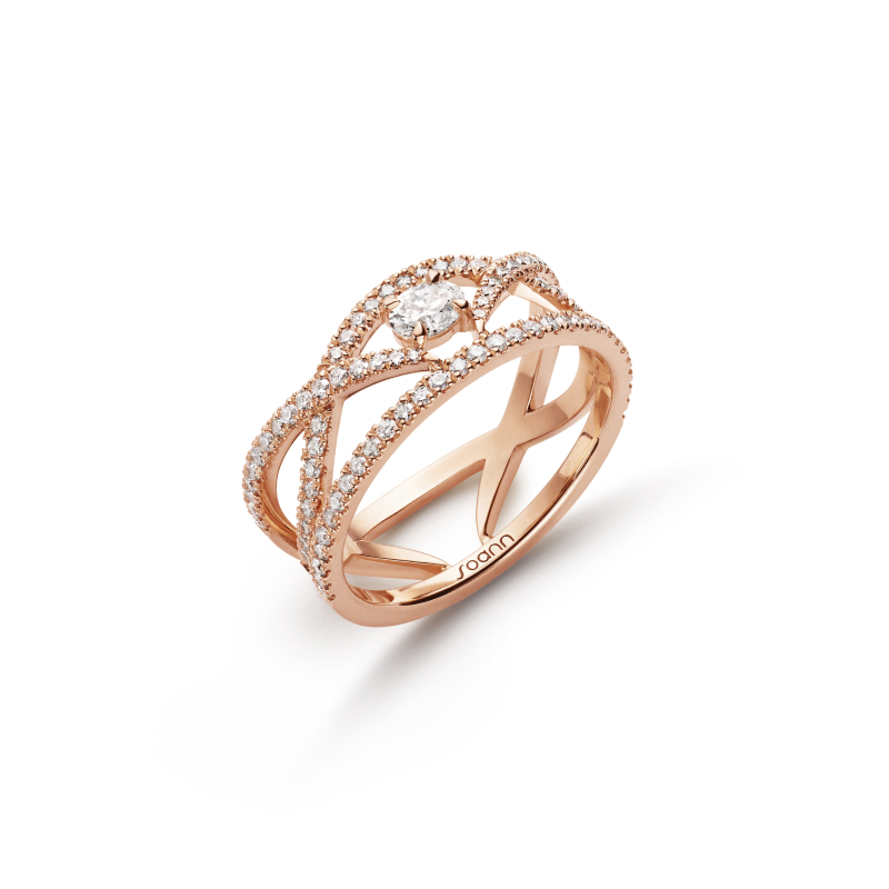 Bague Méandre Volute ovale pavée